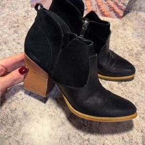 Marc Fisher Black Ankle Boots with Tan Heel
